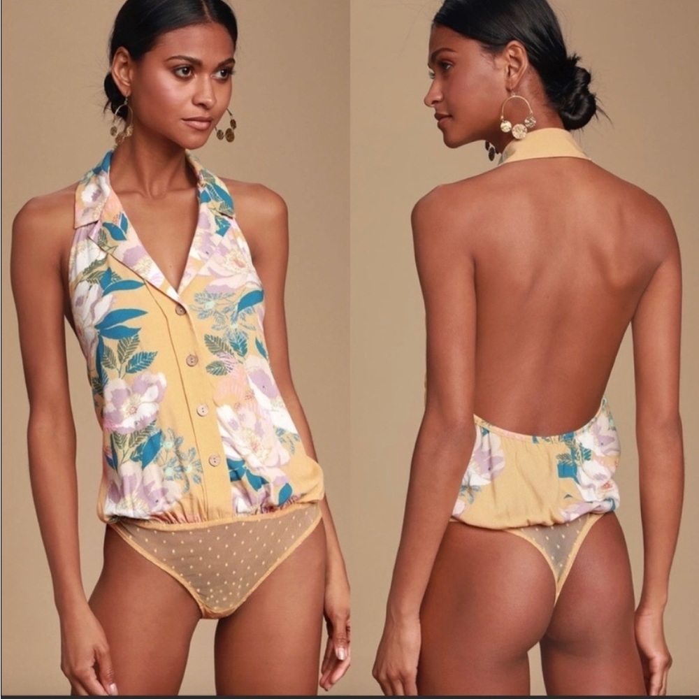 ✨Free People (NWT) Yellow Offshore Floral Bodysuit Size S✨